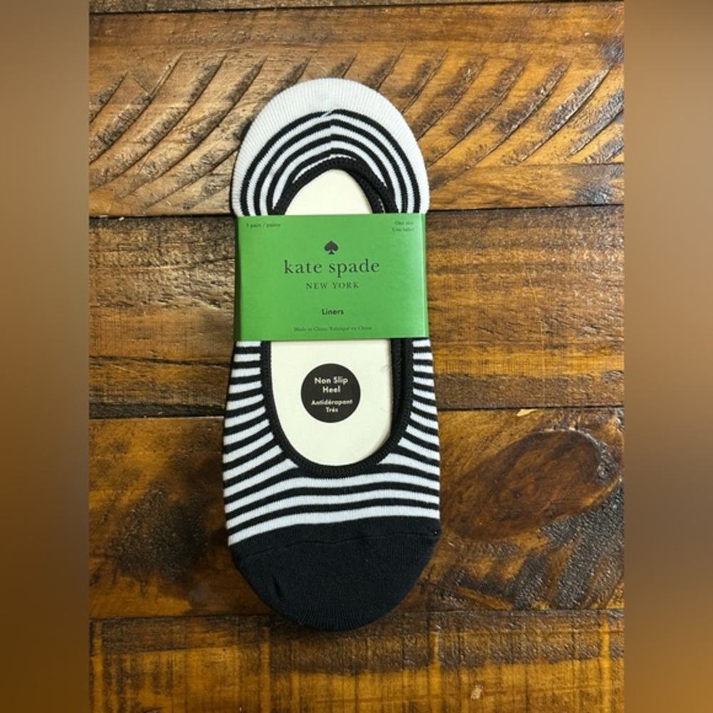 NWT Kate Spade New York Black & White Stripe 3-Pack Liner Socks